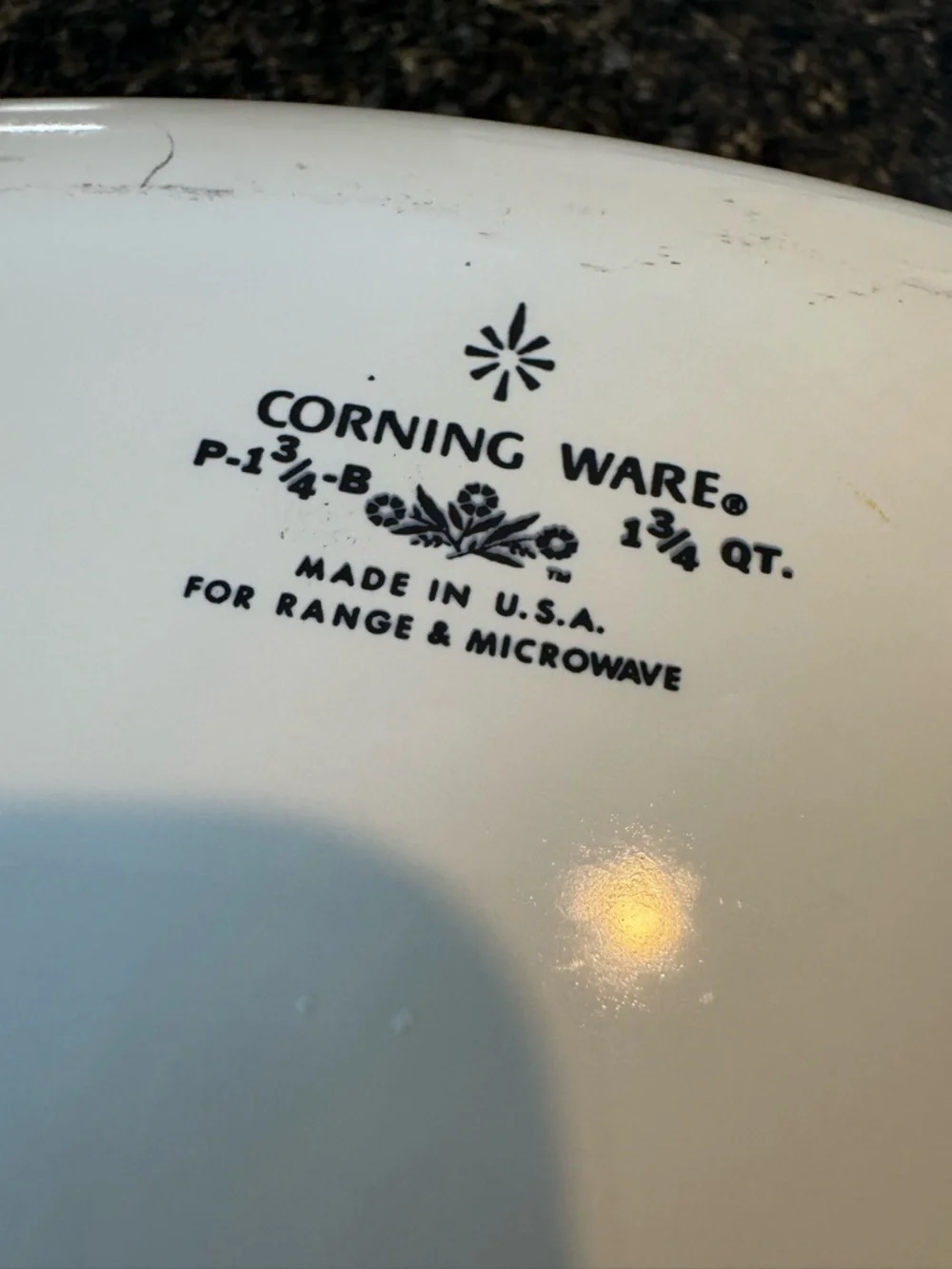 Corning Ware casserole dish in the Harvest Yellow pattern P-1 3/4-B 1 3/4 QT